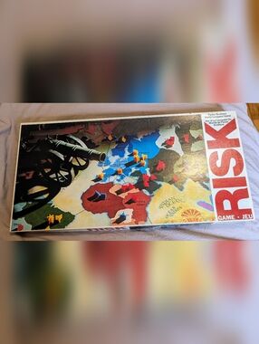 Risk Board Game Map with Red, Yellow, Blue Playing Pieces Vintage 1975